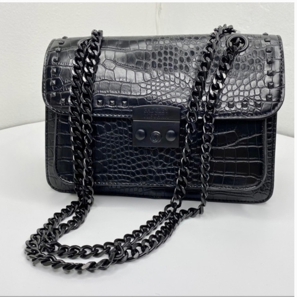Badgley Mischka | Croco Crossbody w/ Lock & Studs